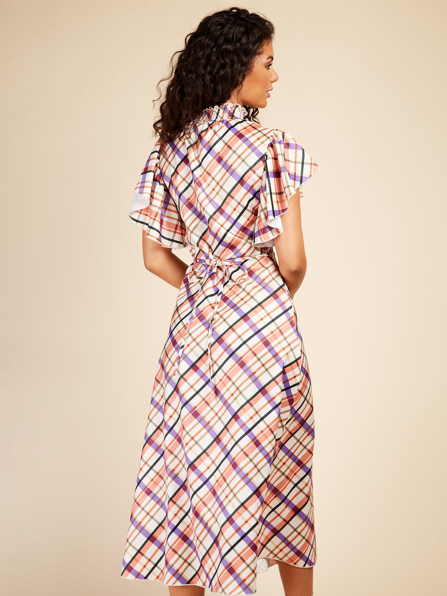 Little Mistress Check Frill Sleeve Midi Dress, Multi at John Lewis