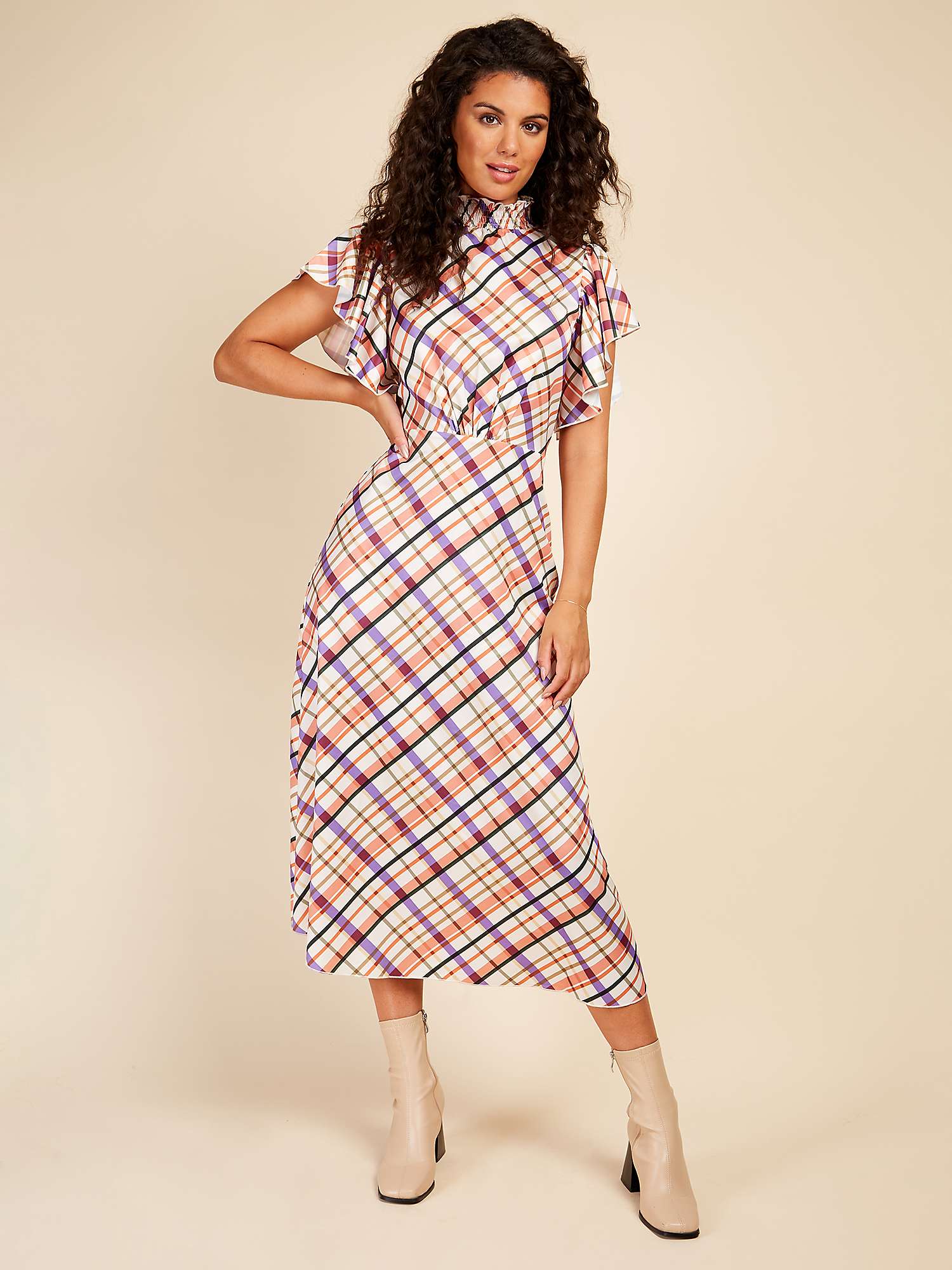 Buy Little Mistress Check Frill Sleeve Midi Dress, Multi Online at johnlewis.com