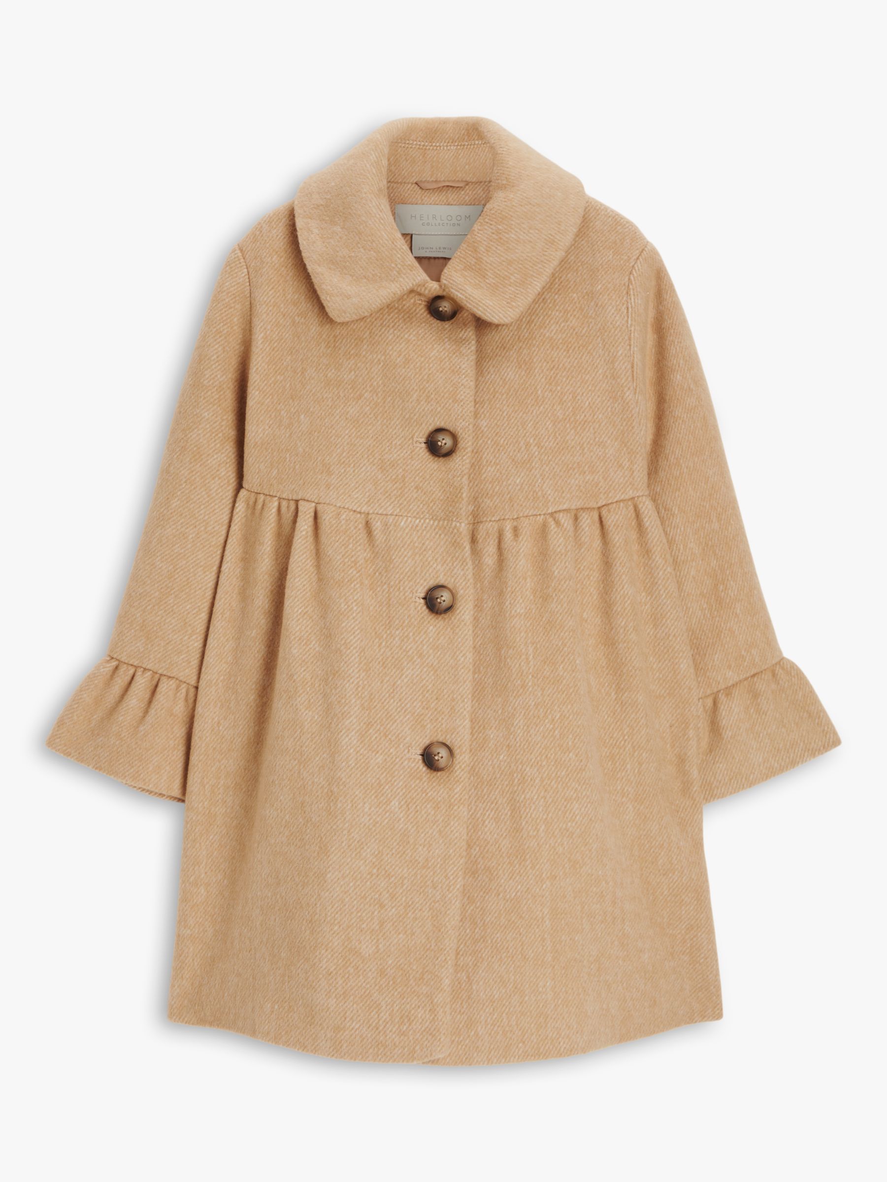 John Lewis Kids' Wool Blend Fluted Coat, Camel