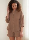 Truly Cotton Cheesecloth Shirt and Shorts Set, Camel