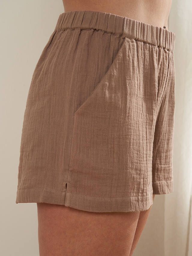 Truly Cotton Cheesecloth Shirt and Shorts Set, Camel