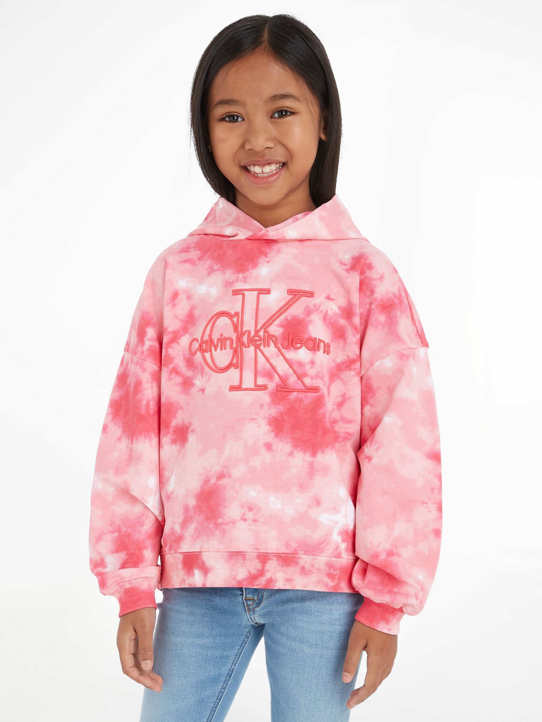 Calvin Klein Jeans Kids' Logo Embroidered Tie Dye Hoodie, Nature Pink ...