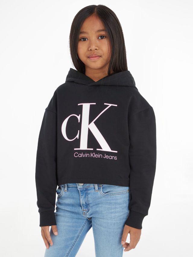 Calvin Klein Jeans Kids\' Monogram Logo Hoodie, Ck Black, 4 years