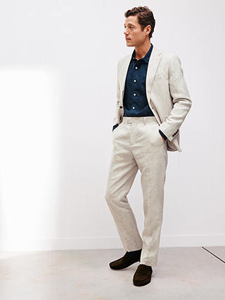 John Lewis Notch Regular Fit Linen Suit Jacket, Stone