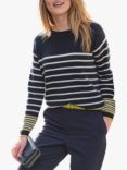 Pure Collection Nautical Stripe Cashmere Jumper, Navy
