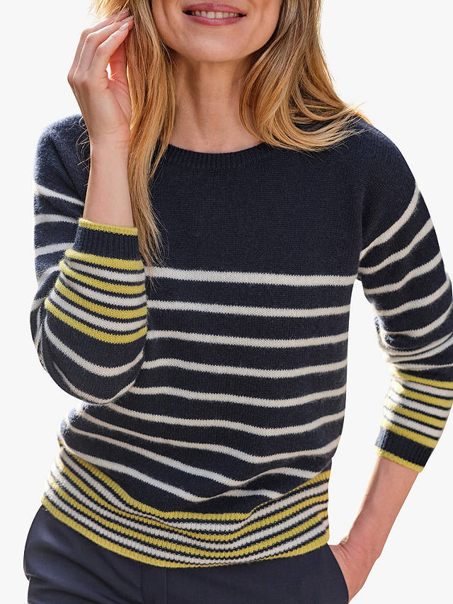 Pure Collection Nautical Stripe Cashmere Jumper, Navy