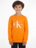 Calvin Klein Jeans Kids' Monogram Logo Cotton Sweatshirt, Vibrant Orange