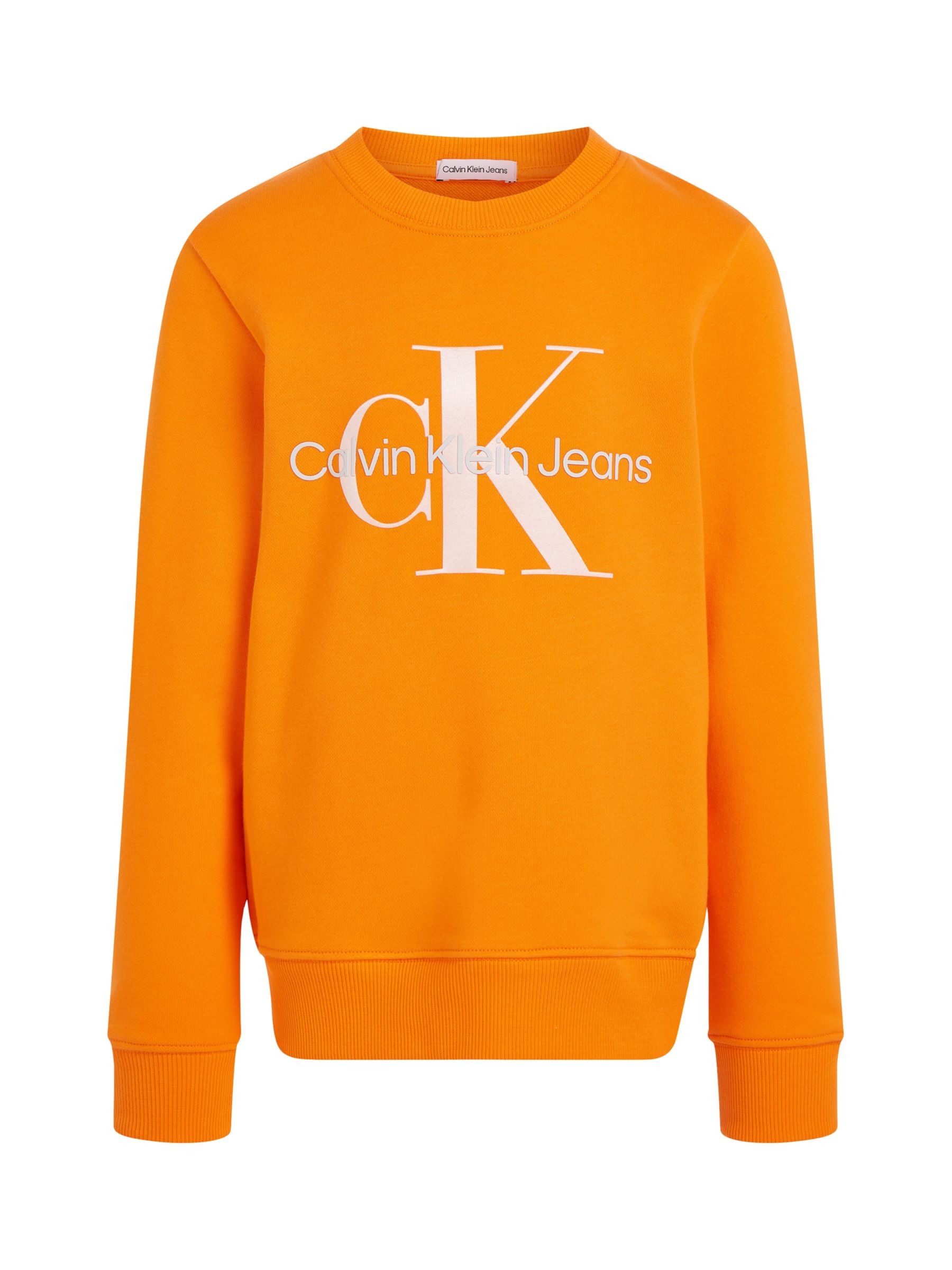 Buy Calvin Klein Jeans Kids' Monogram Logo Cotton Sweatshirt, Vibrant Orange Online at johnlewis.com