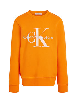 Calvin Klein Jeans Kids' Monogram Logo Cotton Sweatshirt, Vibrant Orange