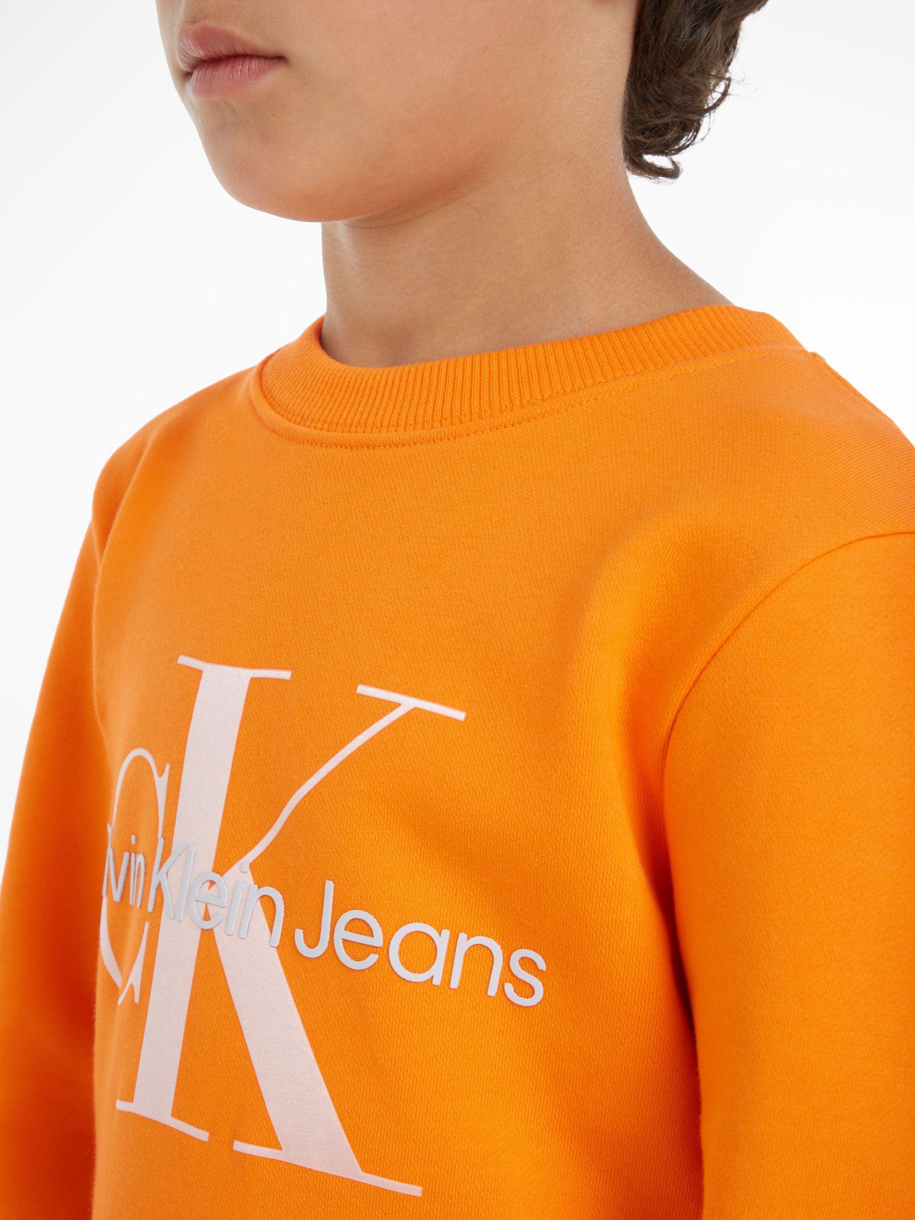 Buy Calvin Klein Jeans Kids' Monogram Logo Cotton Sweatshirt, Vibrant Orange Online at johnlewis.com