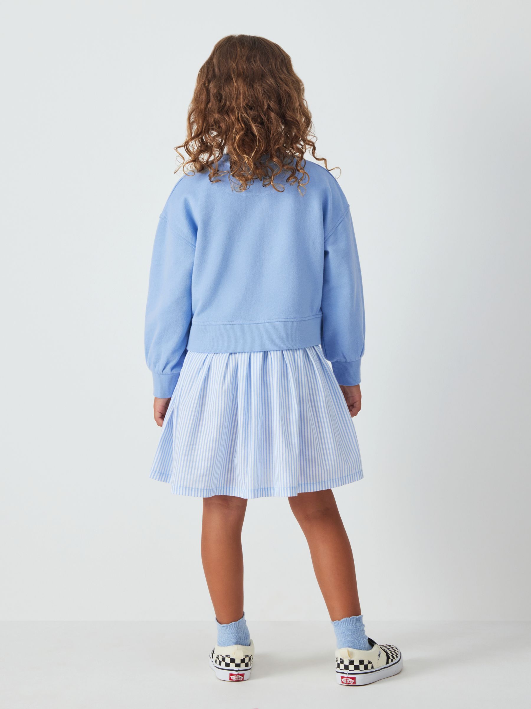 John Lewis Kids' Half & Half Sweat Pinstripe Dress, Bel Air Blue, 10 years