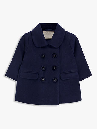 John Lewis Heirloom Collection Baby Wool Blend Double Breasted Coat, Navy