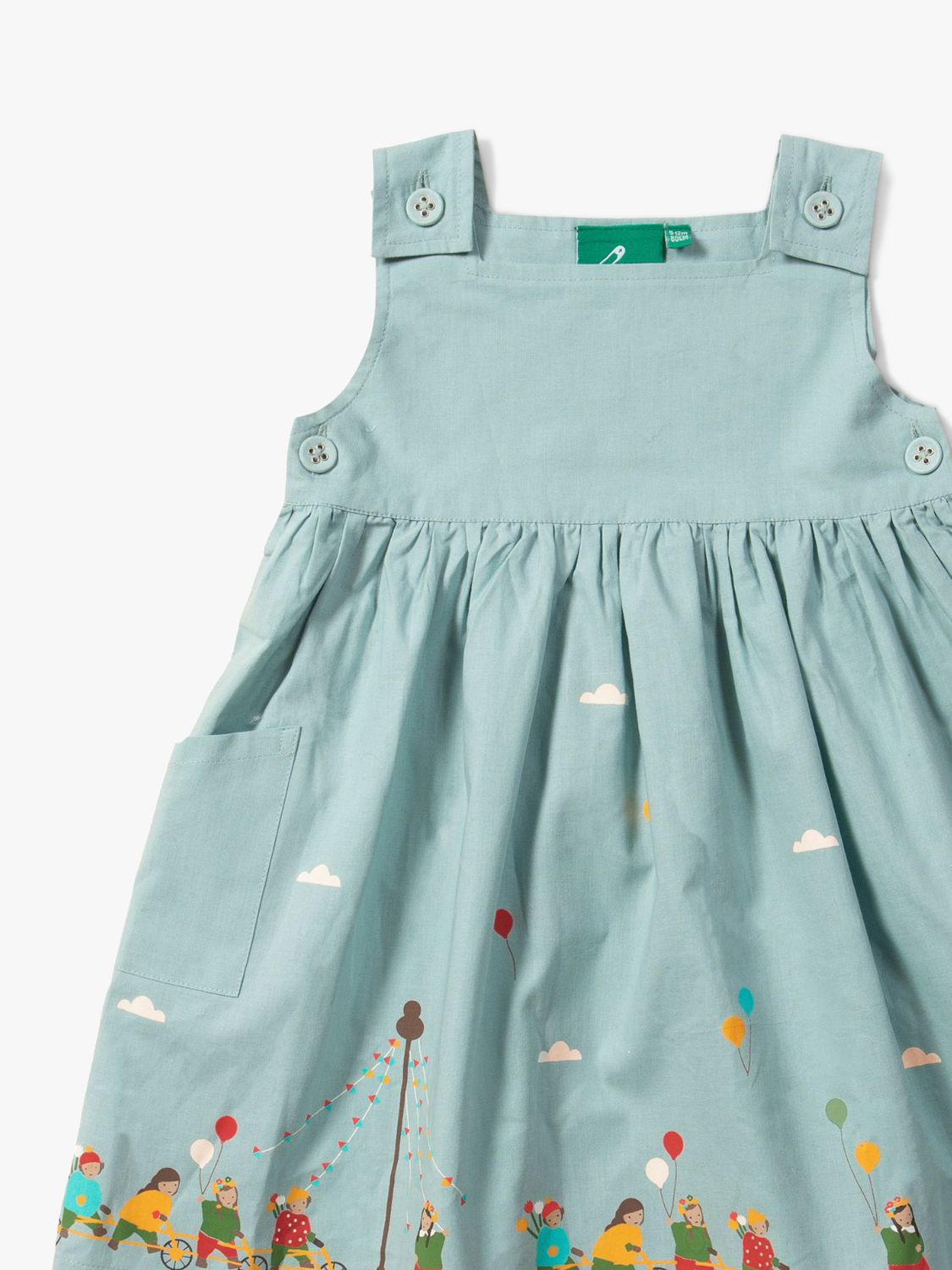 Buy Little Green Radicals Baby Organic Cotton May Day Hem Print Pinny Dress, Duck Egg Blue/Multi Online at johnlewis.com