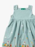 Little Green Radicals Baby Organic Cotton May Day Hem Print Pinny Dress, Duck Egg Blue/Multi