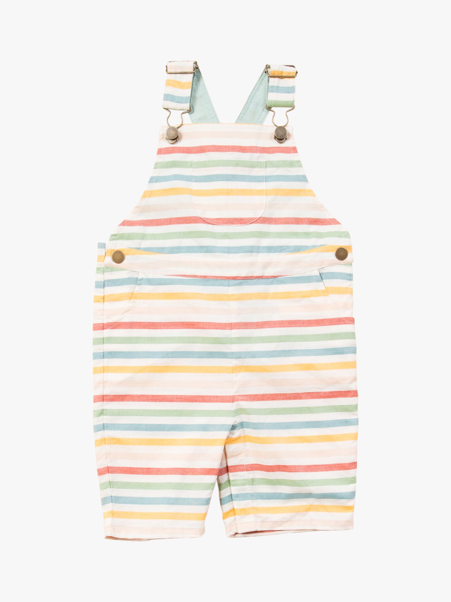 Little Green Radicals Baby Organic Cotton Rainbow Striped Dungaree Shorts, Multi, 3-6 months