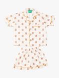 Little Green Radicals Kids' Summer Bears Button Through Pyjama Shorts Set, White
