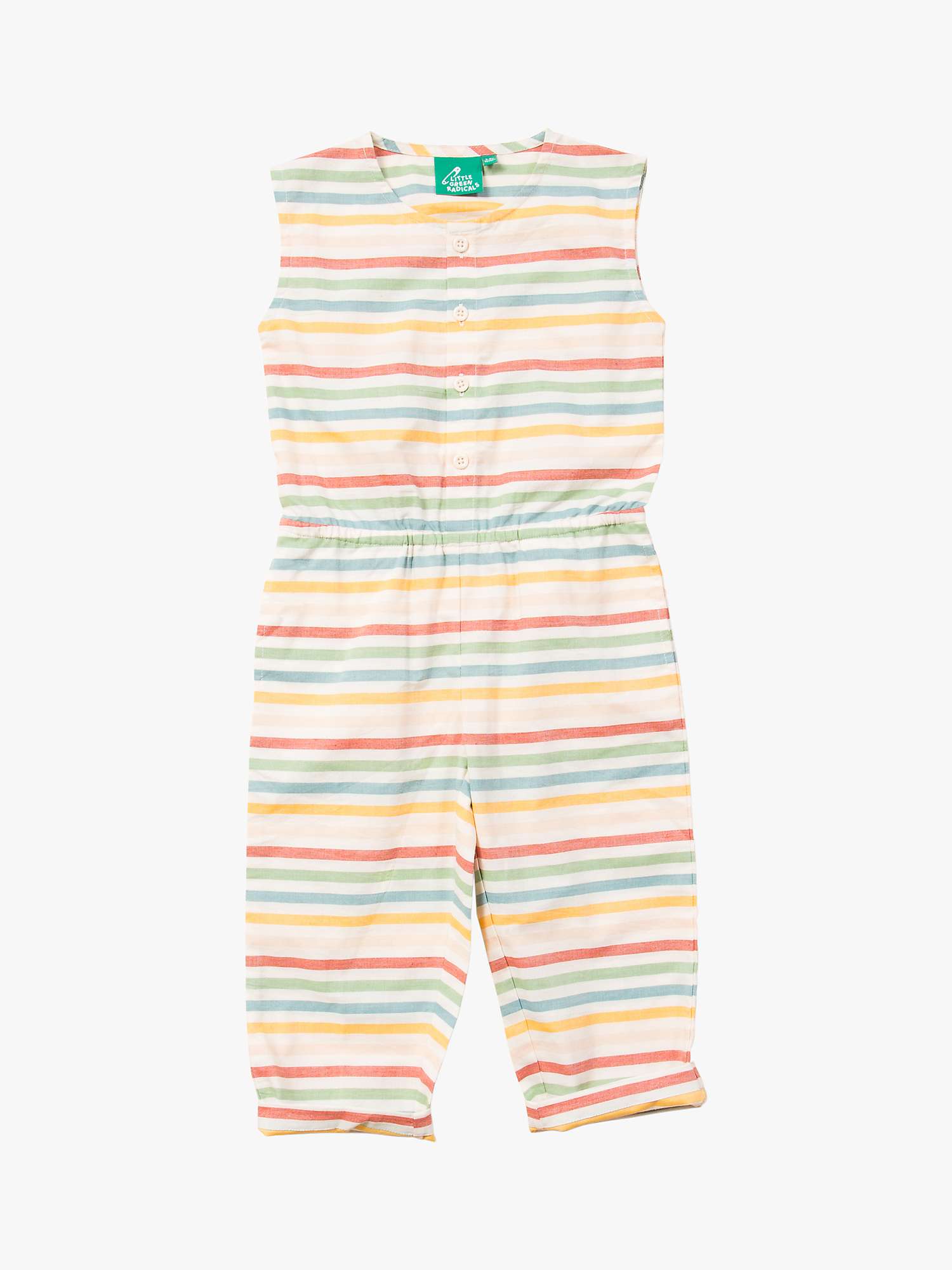 Buy Little Green Radicals Kids' Organic Cotton Striped Sleeveless Summer Cropped Jumpsuit, Rainbow Online at johnlewis.com