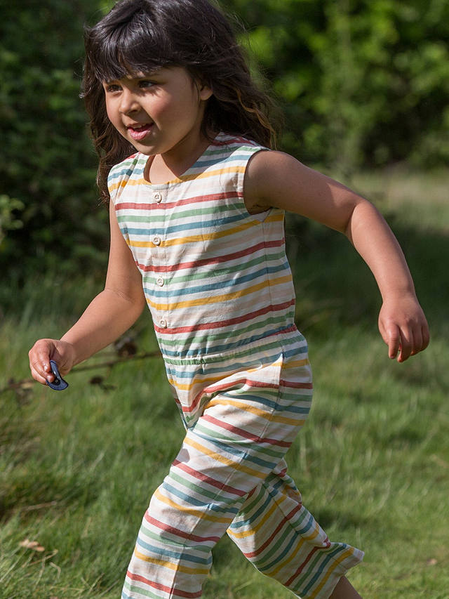 Little Green Radicals Kids' Organic Cotton Striped Sleeveless Summer Cropped Jumpsuit, Rainbow