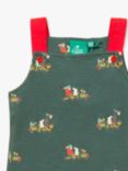 Little Green Radicals Baby Organic Cotton Bottom of The Garden Storytime Short Dungarees, Green Khaki/Multi