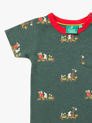 Little Green Radicals Baby' Organic Cotton Ditsy Bottom Of The Garden Short Sleeve T-Shirt, Green/Khaki