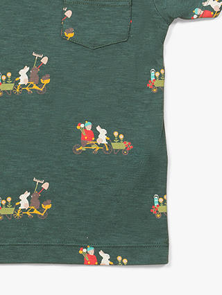 Little Green Radicals Baby' Organic Cotton Ditsy Bottom Of The Garden Short Sleeve T-Shirt, Green/Khaki