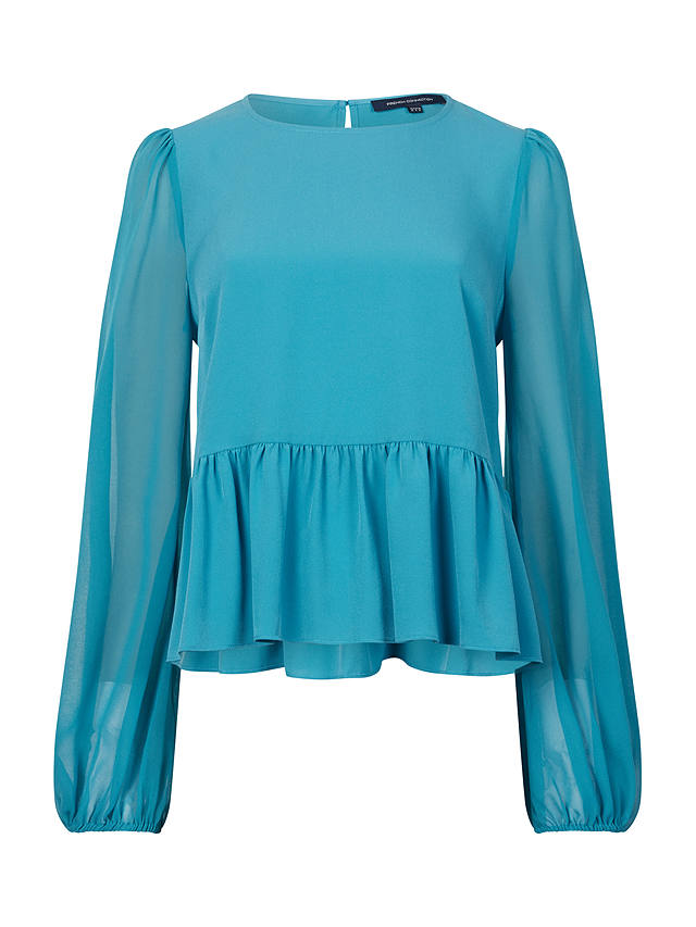French Connection Crepe Light Peplum Top, Blue at John Lewis & Partners