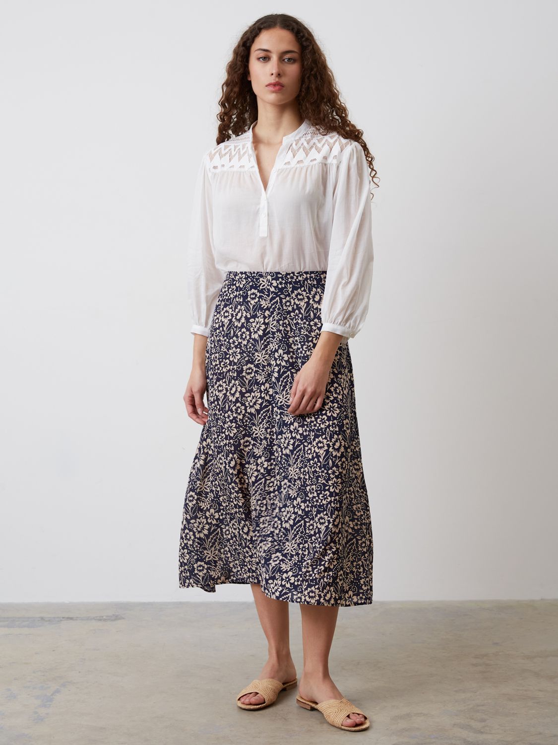 Gerard Darel Bettyna Floral Print A-Line Skirt, Navy/Multi
