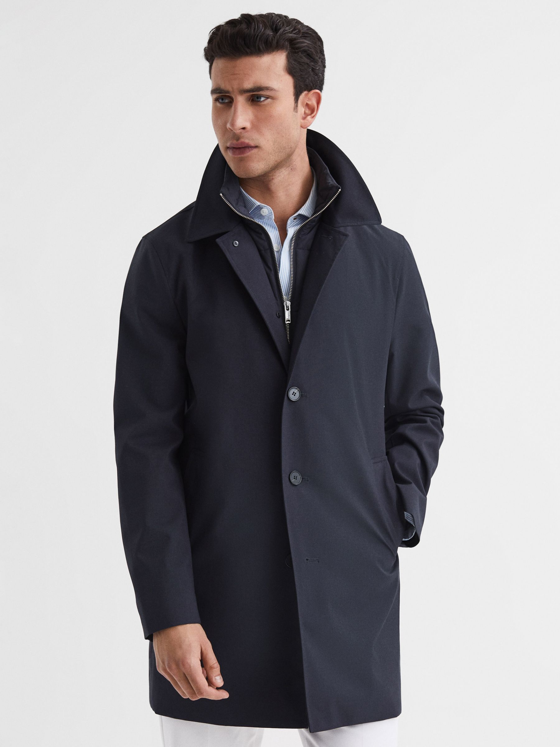 Reiss Perrin Removable Funnel Neck Insert Mac, Navy, XS