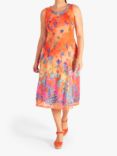 chesca Floral Burnout Cut-Out Detail Sleeveless Midi Dress, Orange/Multi, Orange/Multi
