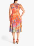 chesca Floral Burnout Cut-Out Detail Sleeveless Midi Dress, Orange/Multi