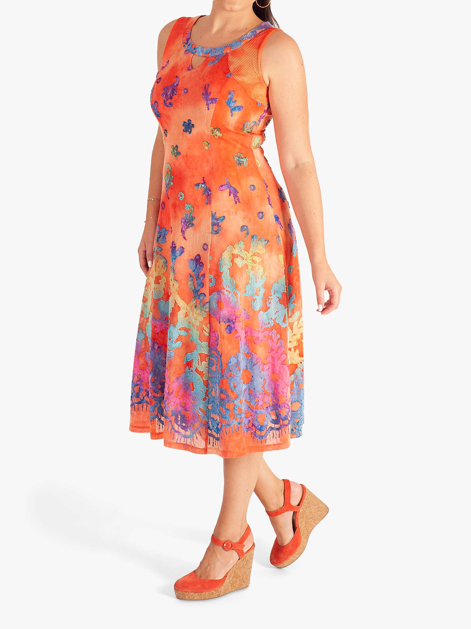 Buy chesca Floral Burnout Cut-Out Detail Sleeveless Midi Dress, Orange/Multi Online at johnlewis.com