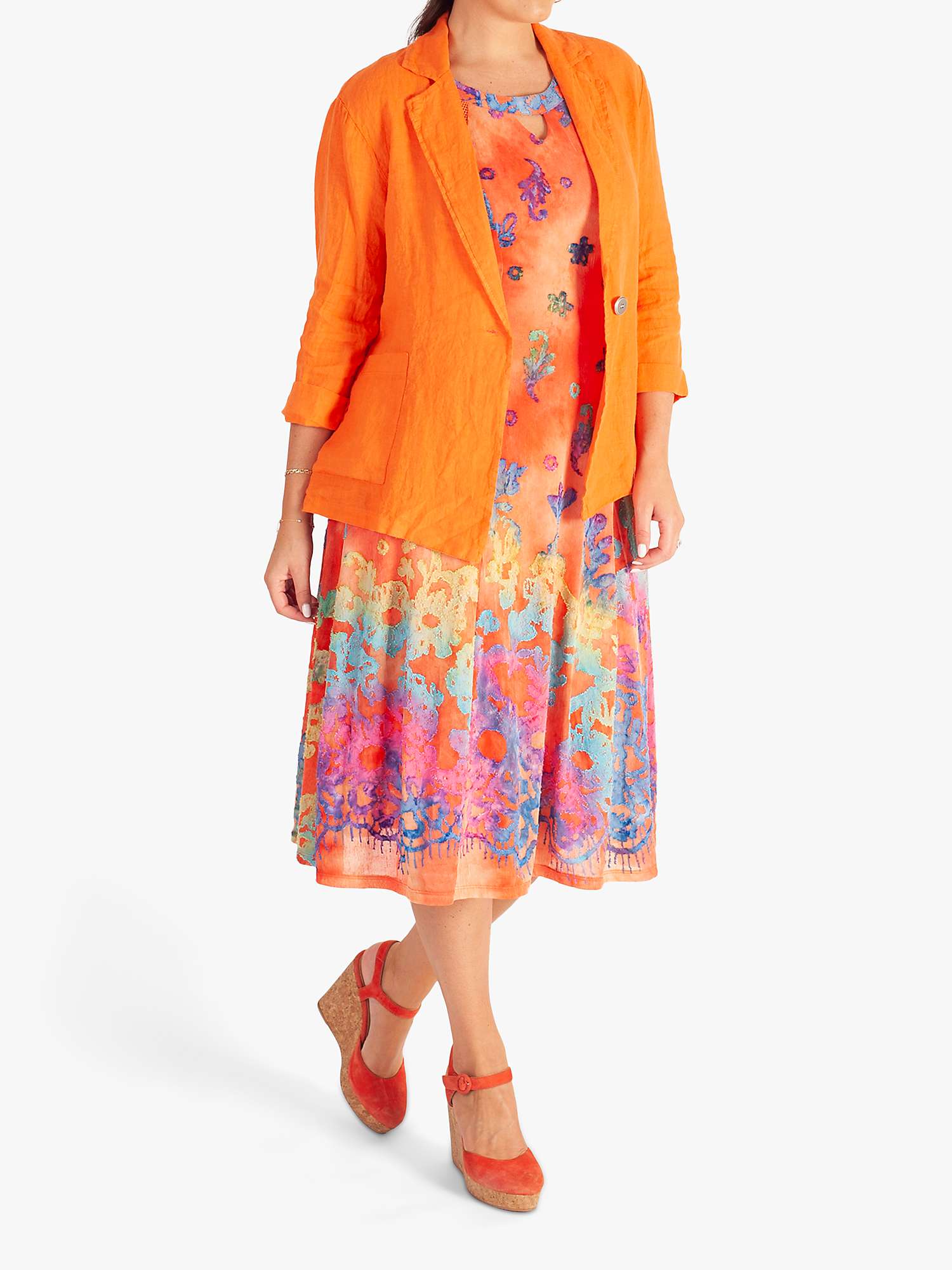 Buy chesca Floral Burnout Cut-Out Detail Sleeveless Midi Dress, Orange/Multi Online at johnlewis.com