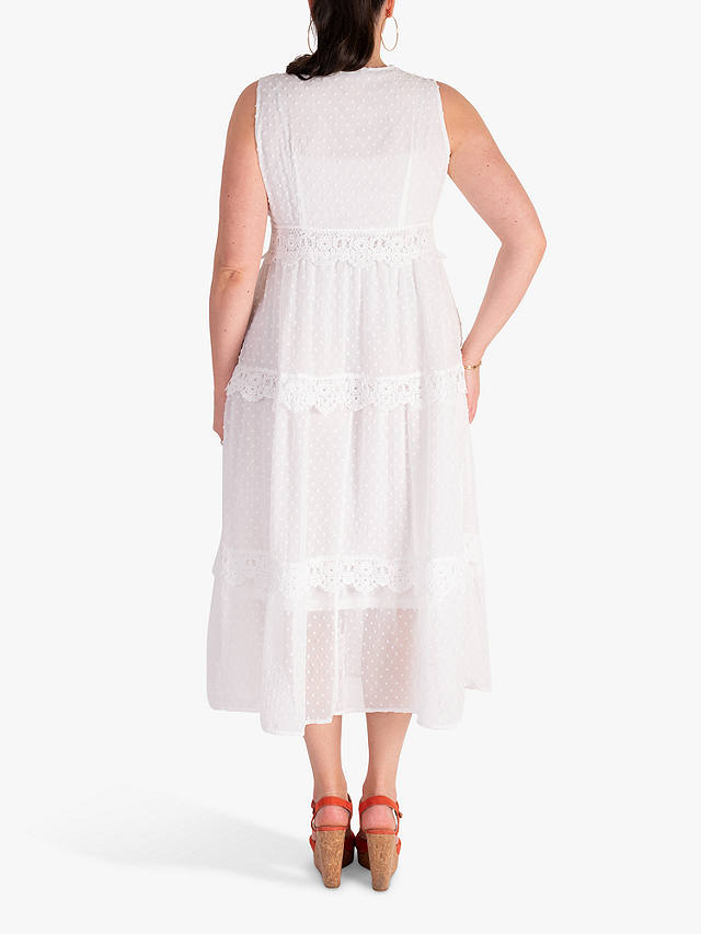 chesca Broderie Anglaise Tiered Sun Dress, White at John Lewis & Partners