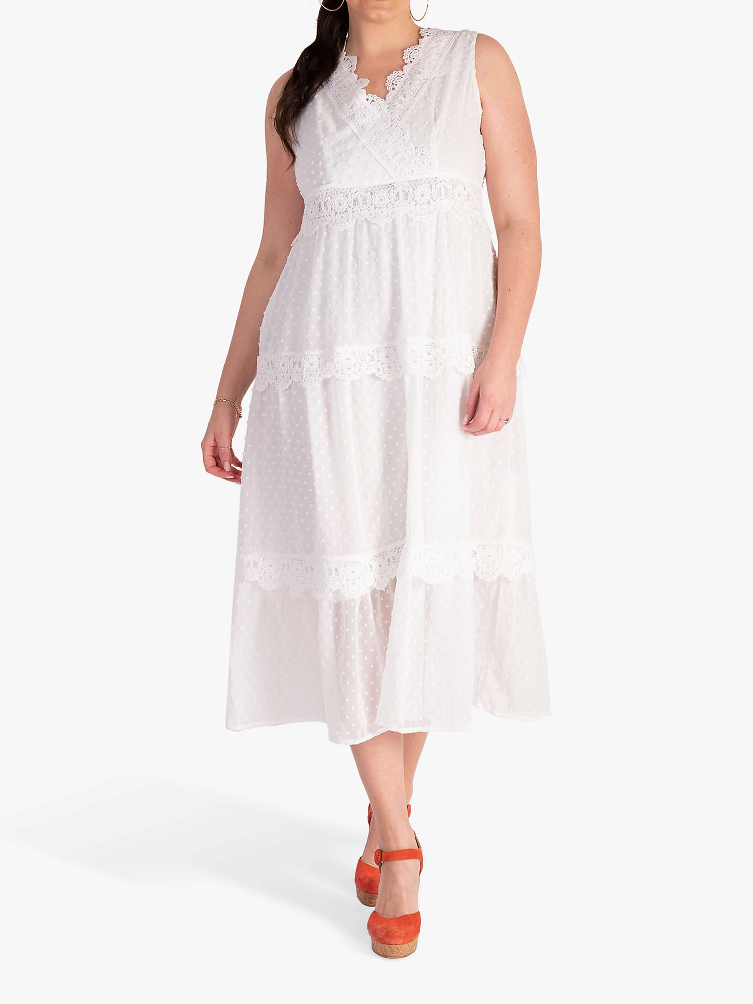 chesca Broderie Anglaise Tiered Sun Dress, White at John Lewis & Partners
