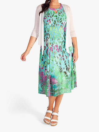 chesca Leopard Print Burnout Midi Dress, Aqua/Multi