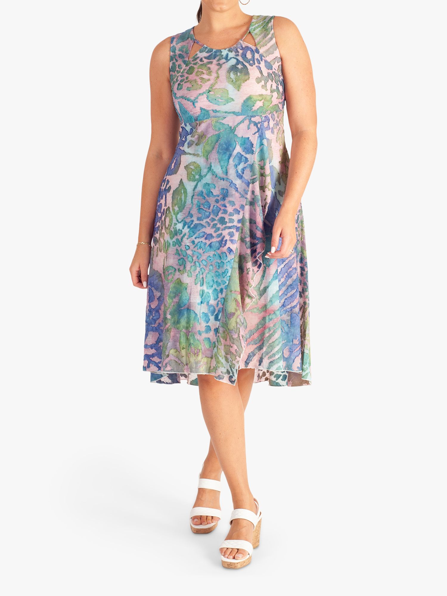 Floral Burnout Faux Wrap Detail Sleeveless Dress, Pink/Multi, 16-18