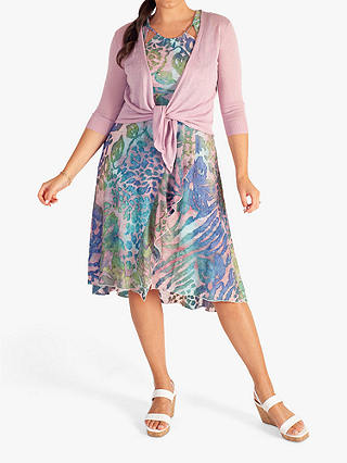 Floral Burnout Faux Wrap Detail Sleeveless Dress, Pink/Multi