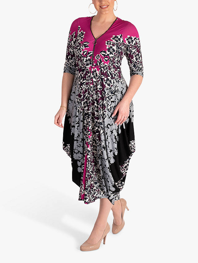 chesca Floral Print Jersey Dress, Fuchsia/Grey