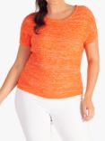 chesca Short Sleeve Knitted Cotton Top, Orange/White, Orange/White