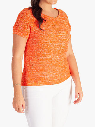 chesca Short Sleeve Knitted Cotton Top, Orange/White