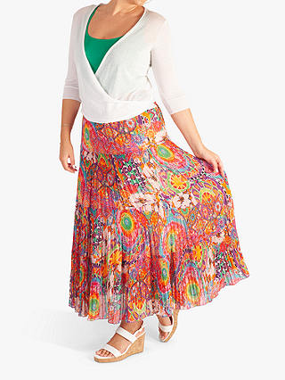 chesca Paisley Pleated Skirt, Tangerine/Multi