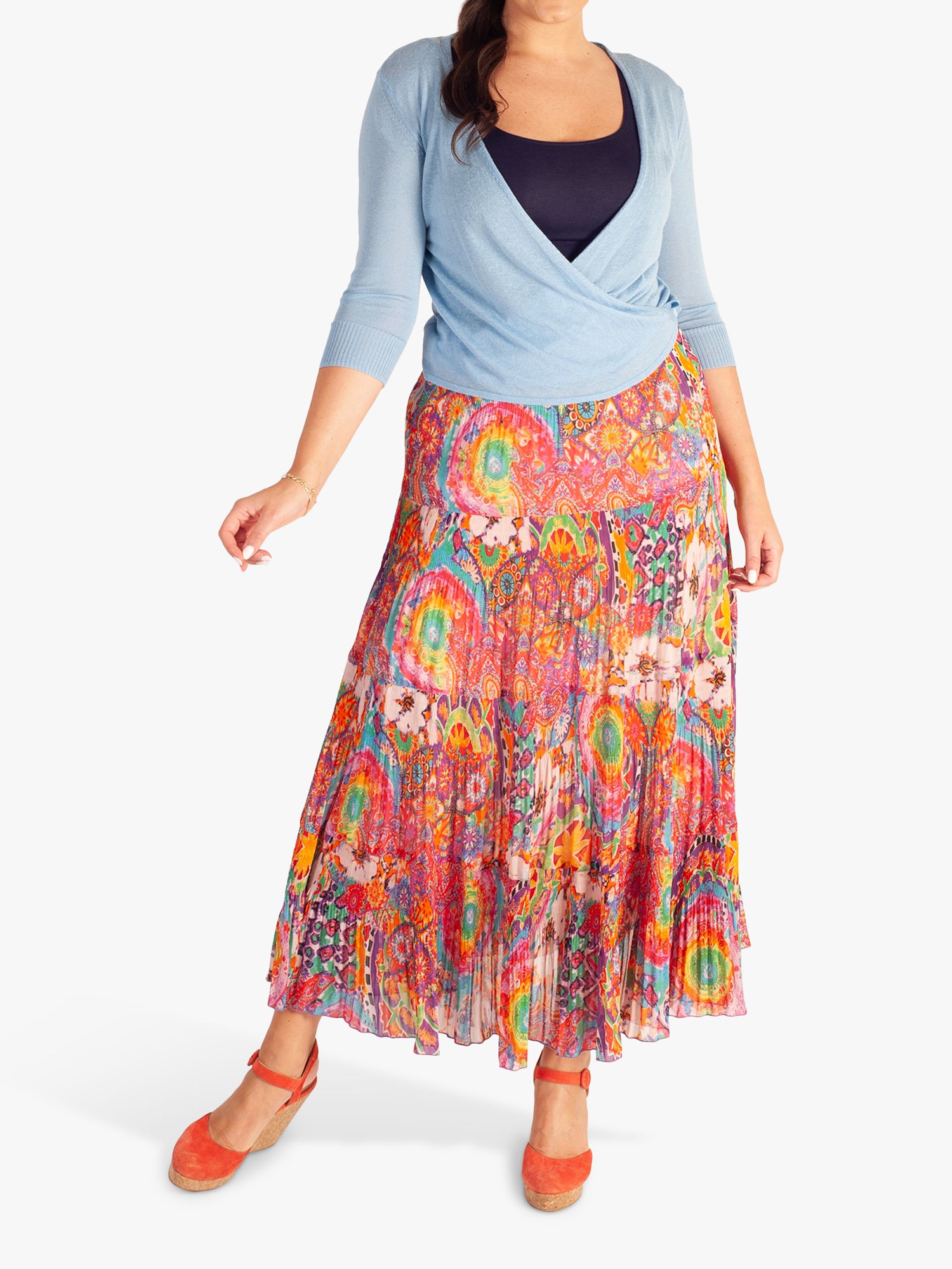 Buy chesca Paisley Pleated Skirt, Tangerine/Multi Online at johnlewis.com