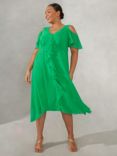 Live Unlimited Curve Ruffle Frill Front Cold Shoulder Dress, Green