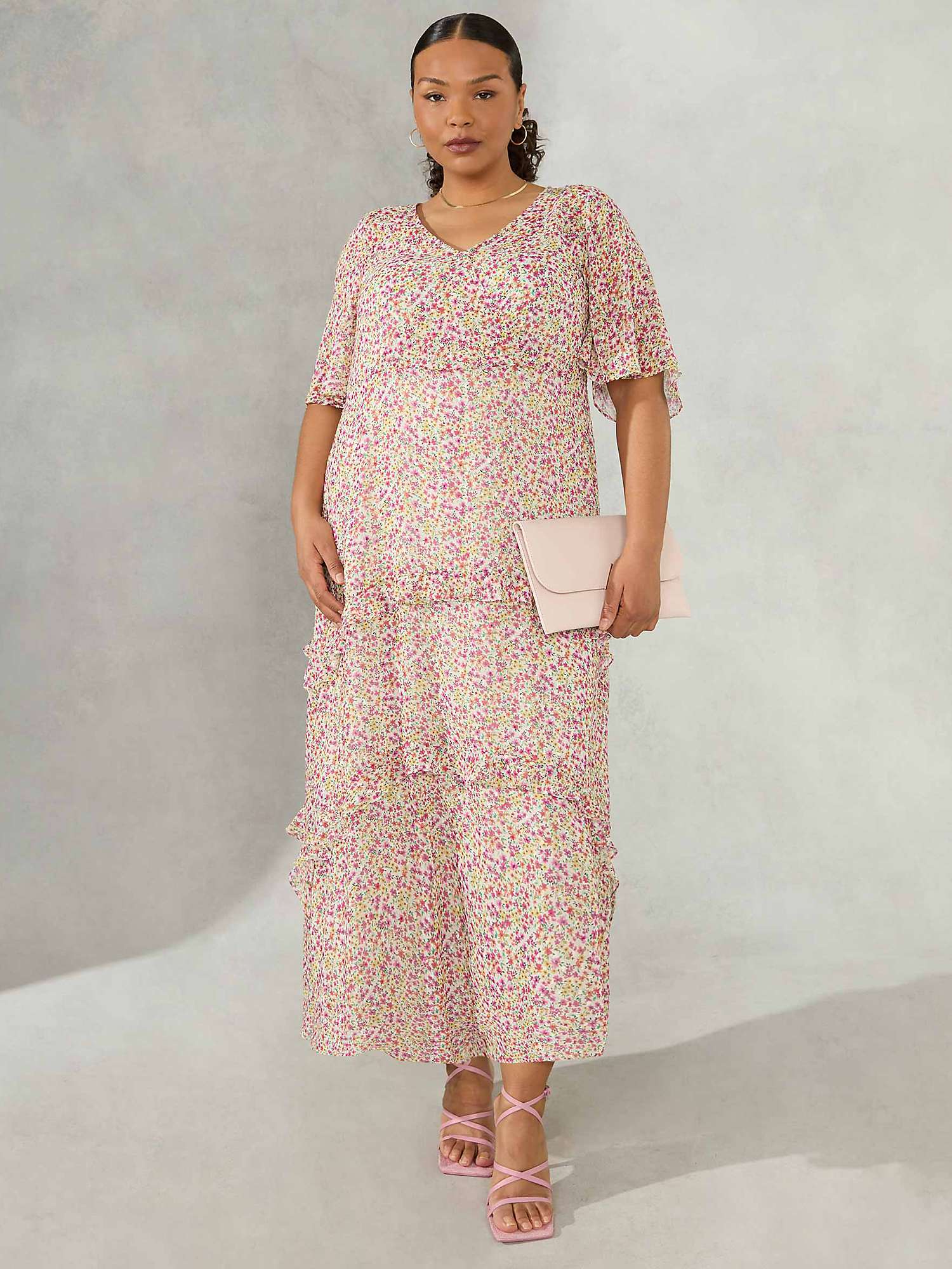 Buy Live Unlimited Curve Ditsy Tiered Ruffle Maxi Dress, White/Multi Online at johnlewis.com