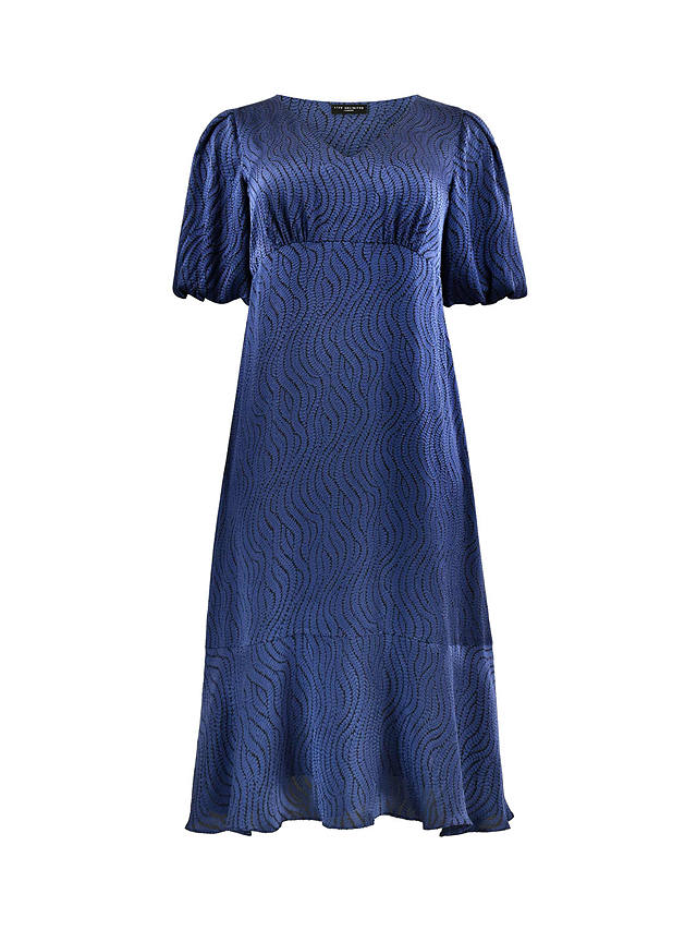 Live Unlimited Curve Leaf Burnout Tiered Hem Midi Dress, Dark Blue