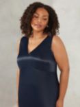 Live Unlimited Curve Navy Satin Satin Bias Cut Dress, Blue