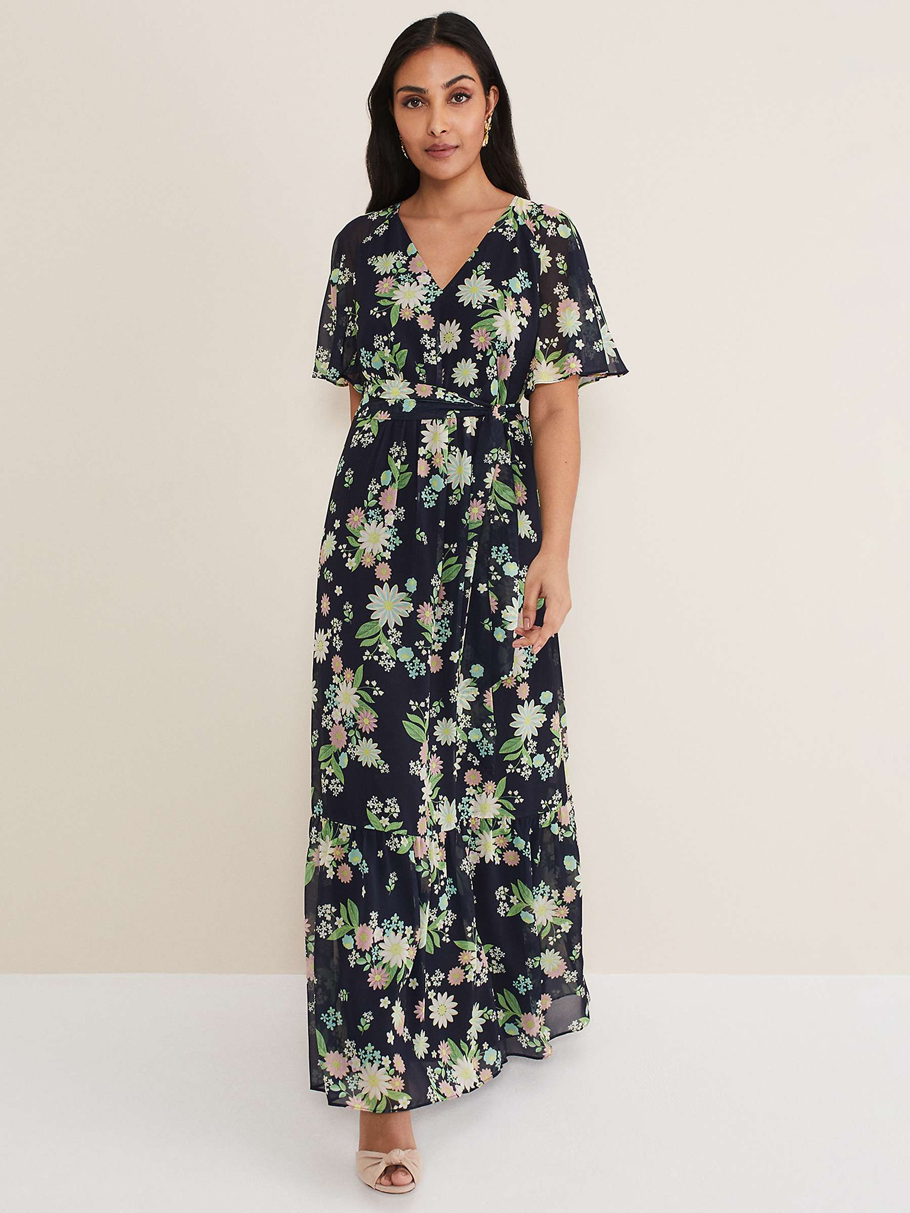 Buy Phase Eight Petite Georgie Tiered Floral Maxi Dress, Navy/Multi Online at johnlewis.com