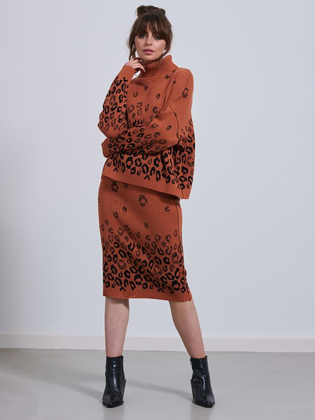 Little Mistress Knitted Skirt, Leopard Brown Multi, S