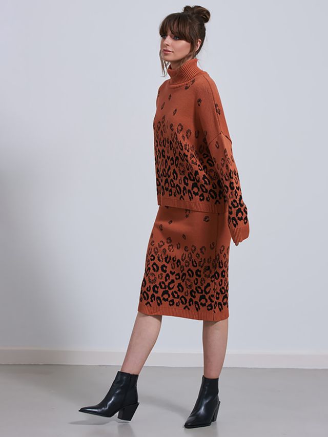 Little Mistress Knitted Skirt, Leopard Brown Multi, S