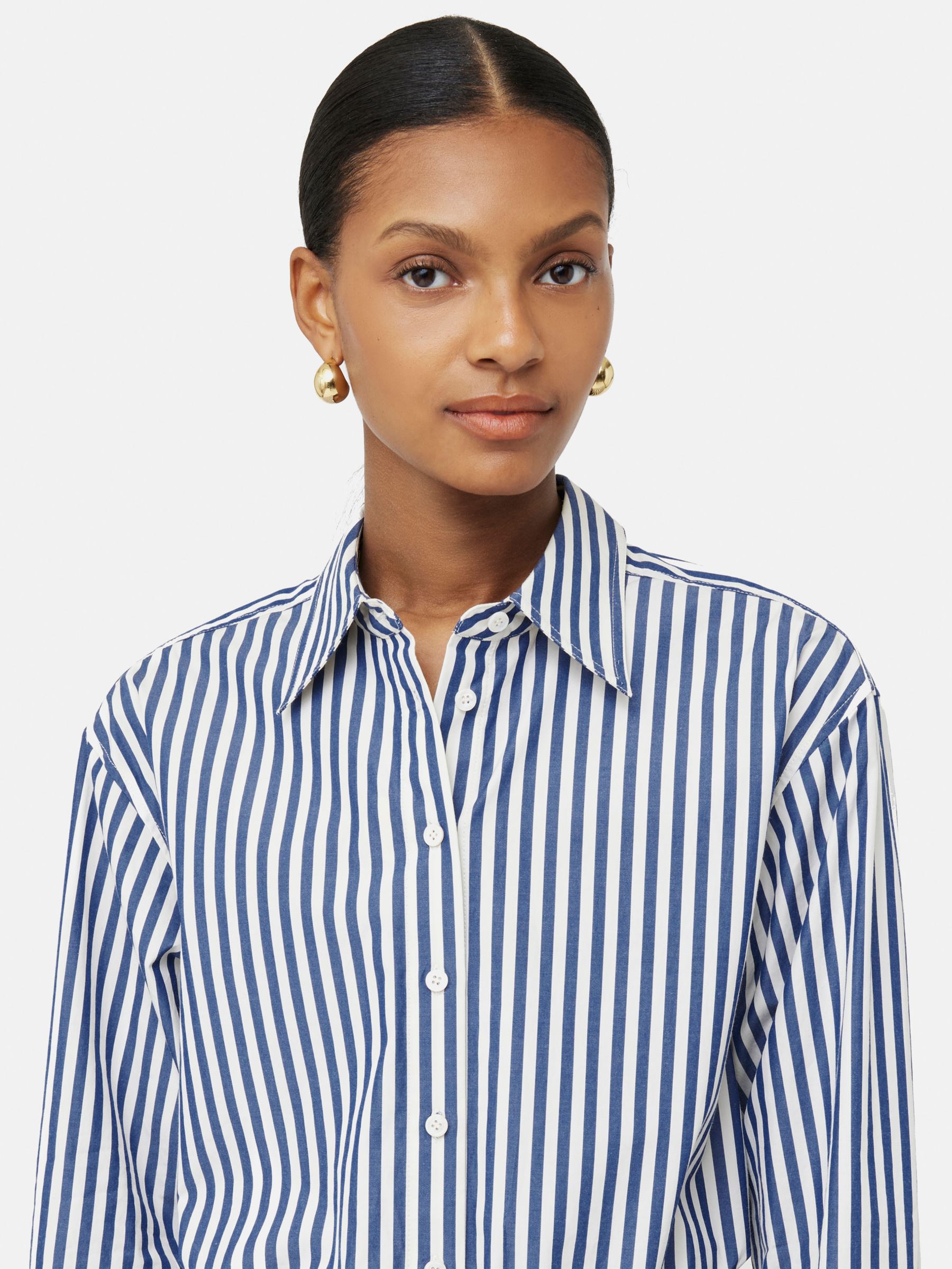 Jigsaw Cotton Poplin Stripe Shirt, White/Blue at John Lewis & Partners